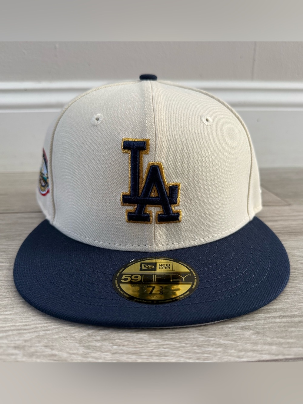 LA Los Angeles Dodgers Hat Club New Era 50th Anniv White Navy Fitted Sz 7 3/8